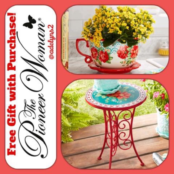 The Pioneer Woman Other - Last Set!🌺 New Pioneer Woman Vintage Floral Garden Decor Table & Teacup Planter